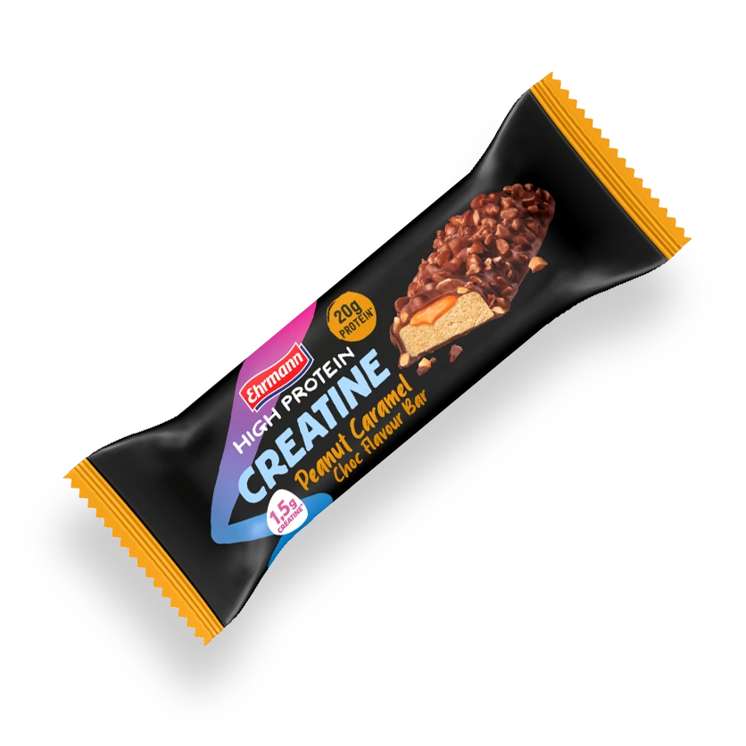 EHRMANN HIGH PROTEIN BAR ФЪСТЪК, ШОКОЛАД И КАРАМЕЛ С КРЕАТИН - Три вкуса. Едно неустоимо изкушение. – 60 г