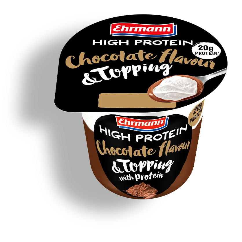 EHRMANN HIGH PROTEIN PUDDING ШОКОЛАД С ТОПИНГ - Два слоя удоволствие. Една силна комбинация. – 200 г
